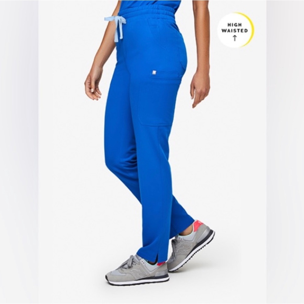 Figs High Waisted Yola Skinny Scrub Pants Scrunch Band Royal Blue XS